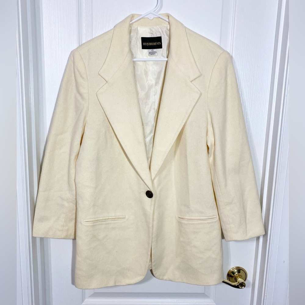 90s Requirements Relaxed Fit Blazer WoolBlendMark Certified Vintage Cream Sz 14